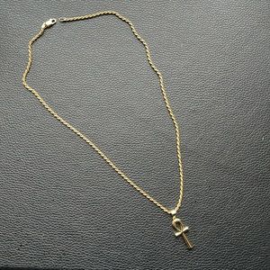 Gold Roped Chain W/ Ankh Pendant